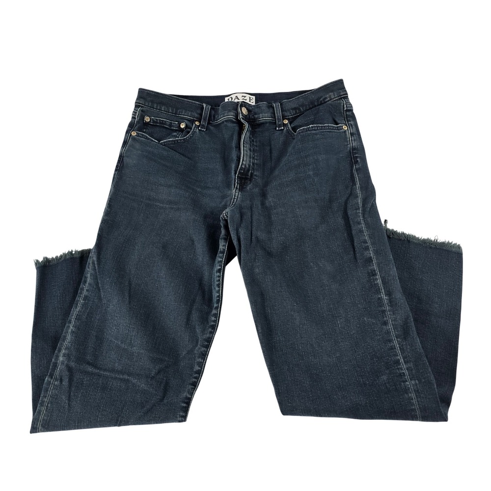 Daze Denim Womens Straight Leg‎ Raw Hem Jeans Indigo Blue Size 32